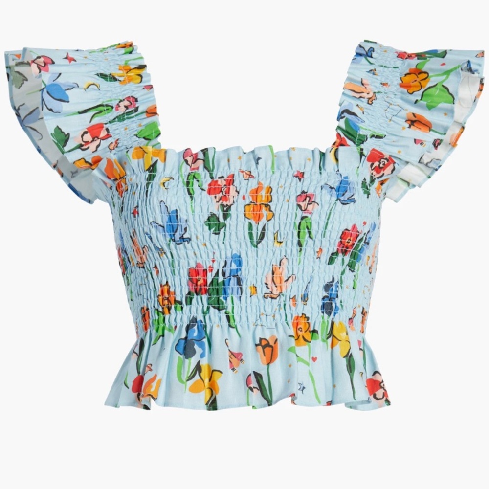 Hill House Paz Crop Top, light blue space floral